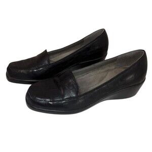 Aerosoles‎ Shoes  7 1/2 M Final Exam Loafers Black Faux Leather Croc Print Wedge